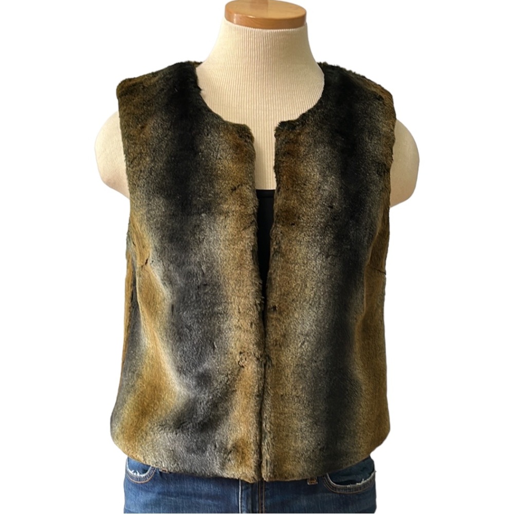 Trina Turk Multicolor Brown Faux Fur Vest